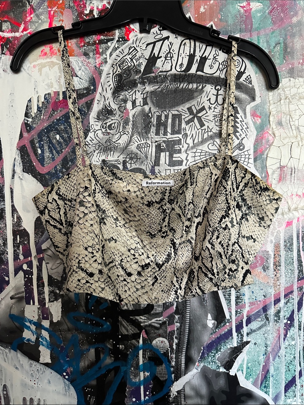 Reformation Snakeskin Strap Crop Top - White & Black